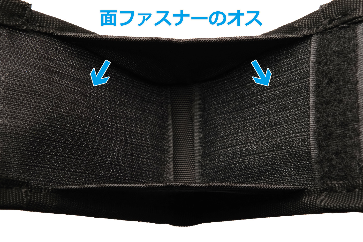 「34 × HAPPY ANGLER ダストポーチ２Plus」の写真。内側には面ファスナーのオスが配置されている。