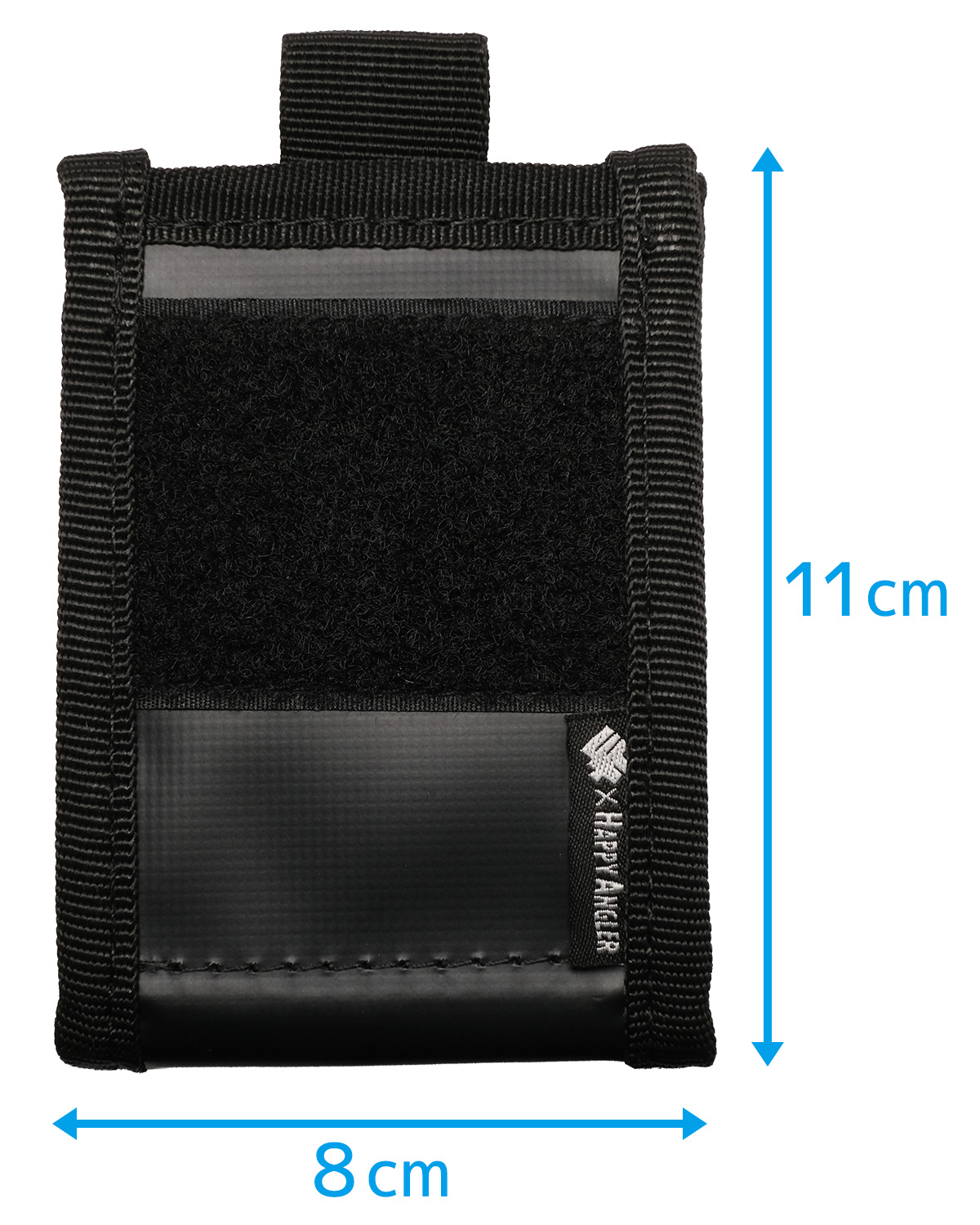 「34 × HAPPY ANGLER ダストポーチ２Plus」の本体の写真。サイズ・寸法を表示している。